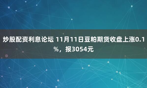 炒股配资利息论坛 11月11日豆粕期货收盘上涨0.1%，报3054元