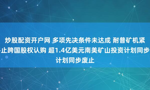 炒股配资开户网 多项先决条件未达成 耐普矿机紧急终止跨国股权认购 超1.4亿美元南美矿山投资计划同步废止